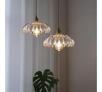 Kikioo 2PCS Nordic Japanese Style Vintage Brass Glass Pendant Lamps Indoor Lighting Petal Lamp Room Decor Ceiling Pendant Lights Kitchen Restaurant Ceiling Hanging Lamps