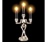 Kikioo 3-Candle Halloween Candelabra, Halloween Skeleton Skull Candelabra, Candle Holder for Table LED Halloween Skeleton Candle Light Holders for Halloween Party, Festival