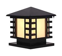 Kikioo Chinese Outdoor Post Column Light Square Stainless Steel IP65 Waterproof Black Garden Patio Pillar Lamp Fixture Frosted Glass Lantern Exterior Pedestal Lighting