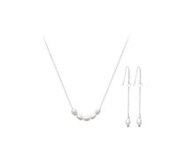 Kikioo Elegant Freshwater Pearl Necklace and Earring Set for Women, Perfect Wedding Jewelry, Pearl Choker and Earrings in Silver, 18"+2" Adjustable 925 Silver Chain, 20 Inch, Pearl