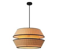 Kikioo Japanese Style Retro Rattan Chandelier Creative Living Room Wicker Light Fixtures Fabric Restaurant Pendants Lights Hotel Living Room E27 Hand-Woven Lampshade