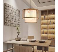 Kikioo Modern Bamboo Pendant Lights Asian Style Handmade Hanging Lamp Kitchen Island Restaurant Chandeliers Living Room Hand-Woven Light Fixtures Double Layer Weaving Fixtures