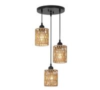 Kikioo Retro Creative LED Hemp Rope Pendant Lights 1 and 3 Lights Rail Craft Coffee Shop Barbecue Shop Bedroom Interior Restaurant Decor Lighting E27 Hand-Woven Light Fixtures