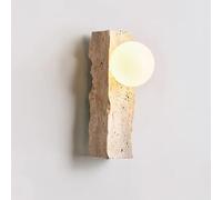 Kikioo Yellow Travertine Wall Sconce, Wabi-Sabi Wall Sconces with White Spherical Shade and Travertine Stone, Modern Natural Stone Wall Light for Bedroom Living Room Kitchen
