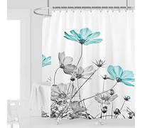 Kikiry Extra Wide Shower Curtain 108''W x 72''L Clawfoot Tub Wrap Around Teal Gray Daisy Floral Elegant Flower Wildflower Bathroom Curtains Accessories Polyester Fabric18 Pack Hooks