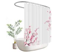 Kikiry Extra Wide Shower Curtain Wrap Around Pink Cherry Floral 108''W x 72''L Flowers Sakura Plum Blossom Asian Japanese Style Polyester Fabric Waterproof 18 Pack Plastic Hooks