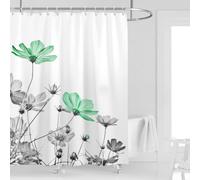 Kikiry Mint Green Floral Shower Curtain 60''W x 72''L Gray Grey Flowers Wildflower Botanical Plants Spring Elegant Vintage Bathroom Decor Polyester Fabric 12 Pack Plastic Hooks