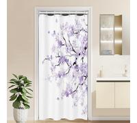 Kikiry Purple Cherry Shower Curtain 36''W x 72''L Spring Sakura Floral Plum Blossom Flowers Japanese Asian Lilac Bathroom Curtains Plant Leaves Polyester Fabric 7 Pack Plastic Hooks