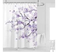 Kikiry Purple Cherry Shower Curtain 60''W x 72''L Spring Sakura Floral Plum Blossom Flowers Japanese Asian Bathroom Curtains Plant Leaves Polyester Fabric 12 Pack Plastic Hooks