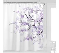 Kikiry Purple Cherry Shower Curtain 72''W x 84''L Extra Long XL Large Spring Sakura Floral Plum Blossom Flowers Japanese Asian Bathroom Curtains Plant Leaves Polyester Fabric 12 Pack Plastic Hooks
