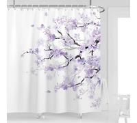 Kikiry Purple Cherry Shower Curtain Lilac 72''W x 72''L Long Wide Large Standard Spring Sakura Floral Plum Blossom Flowers Japanese Asian Bathroom Plant Leaves Polyester Fabric 12 Pack Plastic Hooks