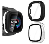 KIKISML 2 Pack Hard Case Compatible with Fitbit Versa 4/Sense 2, All-round Protective Tempered Glass PC Case Bumper Cover(Black, Clear)