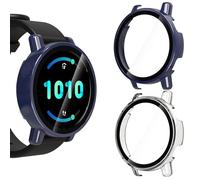 KIKISML 2 Pack Hard Case Compatible with Garmin Vivoactive 5, All-round Protective Tempered Glass PC Case Bumper Cover (Dark Blue, Clear)