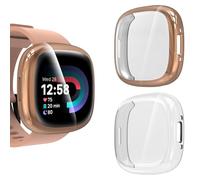 KIKISML 2 PCS Screen Protectors Compatible with Fitbit Sense 2 / Versa 4, Full Protective Ultra Slim Soft TPU Case Cover Compatible with Fitbit Sense 2 / Versa 4(Rose Gold, Clear)