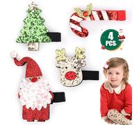 KIKISML 4 PCS Christmas Hair Clips, Glitter Xmas Hair, Girls Sparkly Cute Hair Accessories Reindeer, Santa Claus, Candy Cane and Christmas Tree Hairpins Gift for Girls Woman