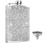 KIKISML 8Oz / 220ML Hip Flask for Liquor, Thin Portable Stainless Steel Spirit Pocket Flask with Never-Lose Cap and Funnel Leakproof for Barbecue, Camping, Hiking Party, Wedding Party Gift, Silver