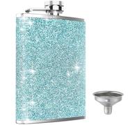 KIKISML 8Oz / 220ML Hip Flask for Liquor, Thin Portable Stainless Steel Spirit Pocket Flask with Never-Lose Cap and Funnel Leakproof for Barbecue, Camping, Hiking Party, Wedding Party Gift, Blue