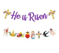 KIKISML Easter Banner 2 Set, He is Risen Banner Flag, Easter Hanging Ornaments Party Supplies for Kids School Office Home Garden