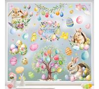 KIKISML Easter Window Clings Stickers 81pcs, Colorful Easter Eggs Bunny Chick Butterfly Flower Wreath Window Stickers Decor, 9 Sheets Static Sticker for School Home Office Party Accessory Supplies