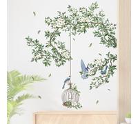 KIKISML Hanging Plants Leaves Birds Wall Stickers, Garden Flower Wall Decals for Bedroom, Livingroom, Shop Window, Bath Room, TV Background Art Wall Decor (2 Pieces)