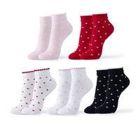 kikiya socks Women Ankle | 4-6 Pairs Red Heart Preppy Design Smiley Fun Print Cute Cherry Graphic Girls Cotton Socks | US 6-8, Heart Ankle C, 4-7 EU