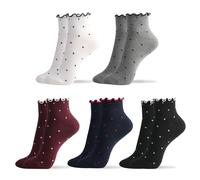 kikiya socks Women Ankle | 4-6 Pairs Red Heart Preppy Design Smiley Fun Print Cute Cherry Graphic Girls Cotton Socks | US 6-8, Ruffle Dot, 4-7 EU