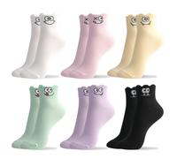 kikiya socks Women Ankle Socks | 5-6 Pairs Heart Dots Smiley Face Cute Novelty Casual Ladies & Girls Cotton Socks | US 6-8, Pastel Emoji, 4-7 EU