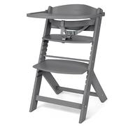 KikkaBoo NORDY Wooden High Chair for Baby, Adjustable Chair up to 35 kg, Beech Frame, Removable Tray, Adjustable Seat and Footrest, Safety Bar, 3-Point Belt, Dark Grey