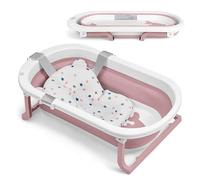 KikkaBoo Willy Children's Bath, Foldable Design, Integrated Thermometer, Soft Bath Cushion, Non-Slip Legs, Drain Plug, Non-Toxic Material, Pink
