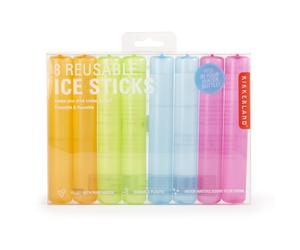 Kikkerland 8pk Reusable Ice Sticks, 12 cm Freezable Drink Coolers - Durable Plastic, Keeps Drinks Cold Without Dilution