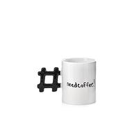 Kikkerland Hash Tag Mug, Ceramic, White/Black, 14,5 x 8,9 x 11,2 cm