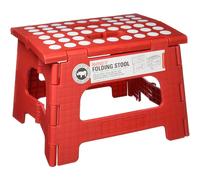 Kikkerland Foldable Sturdy Non- Slip Compact Lightweight Plastic Rhino II Step Stool, Red, Holds up to 300 lbs, for Kitchen, Bathroom