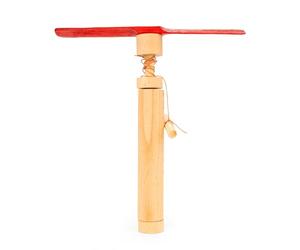 KIKKERLAND Huckleberry Pull Helicopter - Beechwood Flying Toy with Launcher for Outdoor Play