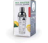 Kikkerland Mix Master Glass Cocktail Shaker Clear/Silver 14oz w/Recipe Markings