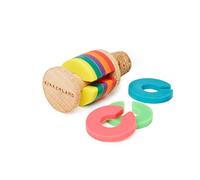 Kikkerland - Rainbow Wine Rings & Stopper - Multi Colour Drink Markers with Cork Stopper - 9 Piece