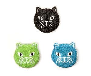 Kikkerland Reusable Cat Scrub Sponge - Cleaning Supplies for Kitchen, Home Essentials - Fun Gifts for Kids & Adults - Set of 3