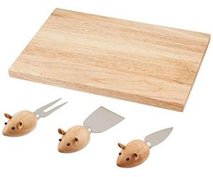 Kikkerland Rubberwood Stainless Steel Mouse Cheese Board, Set of 4