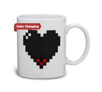 Kikkerland Stoneware Thermographic Ink Pixel Heart Morphing Mug, White