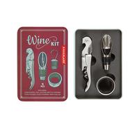 Kikkerland Wine Kit - Stainless Steel Tool for Home or Travel - Wine Pourer, Stopper, Drip Collar, Corkscrew