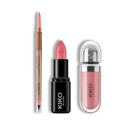 KIKO Milano Lip Glow Trio | Precision Automatic Lip Liner 03, Smart Fusion Lipstick 405 & 3D Hydra Lipgloss 35 | The Perfect Lip Combo for Defined & Glossy Lips