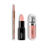 KIKO Milano Lip Glow Trio | Precision Automatic Lip Liner 10, Smart Fusion Lipstick 401 & 3D Hydra Lipgloss 20 | The Perfect Lip Combo for Defined & Glossy Lips