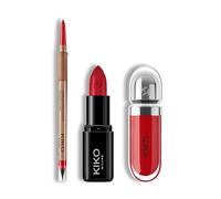 KIKO Milano Lip Glow Trio | Precision Automatic Lip Liner 16, Smart Fusion Lipstick 416 & 3D Hydra Lipgloss 15 | The Perfect Lip Combo for Defined & Glossy Lips