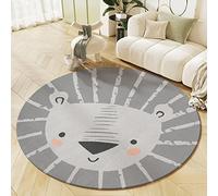 KiKom Cartoon Lion Round Carpet - Living Room & Bedroom Non-Slip Rug for Children - 1PC (Grey, 100 * 100cm)