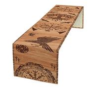 kikomia Cotton Linen Table Runner Rectangular Viking Raven Tree of Life Helmet Tablecloth for Wedding Holiday Home Decoration (33 x 229 cm, Multicolour4)