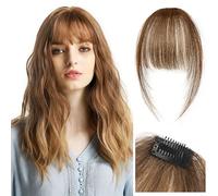 Kikone Clip in Bangs Bangs Hair 100% Real Human Hair Bangs Bangs Clip in Hair Extensions Human HairHandwoven Air Bangs with Sideburns Curved Bangs for Daily Wear（Light Brown）