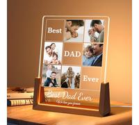 Kikone Personalised Fathers Day Photo Gifts for Dad Custom Picture Frames with Night Light Personalized Acrylic Plaque with Photo for Dad Father's Day from Daughter Son