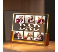 Kikone Personalised Fathers Day Photo present for Dad Custom Picture Frames with Night Light Personalized Acrylic Plaque with Photo for Dad Father's Day from Daughter Son