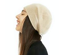 KIKONIO CHEN Women's 100% Pure Cashmere Beanie Hat,Women Gift Beanie Skull Ski Hats - Beige - One Size