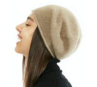 KIKONIO CHEN Women's 100% Pure Cashmere Beanie Hat,Women Gift Beanie Skull Ski Hats - khaki - One Size