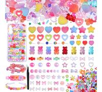 Kikonoke 420PCS Candy Junk Case Charms Kit, Cute Gummy Bear Heart Star Slime Charms, Pink White Flower Bow Pearls with Assorted Sequins for Phone Cases Nail Art Design Jewelry Making DIY Crafts